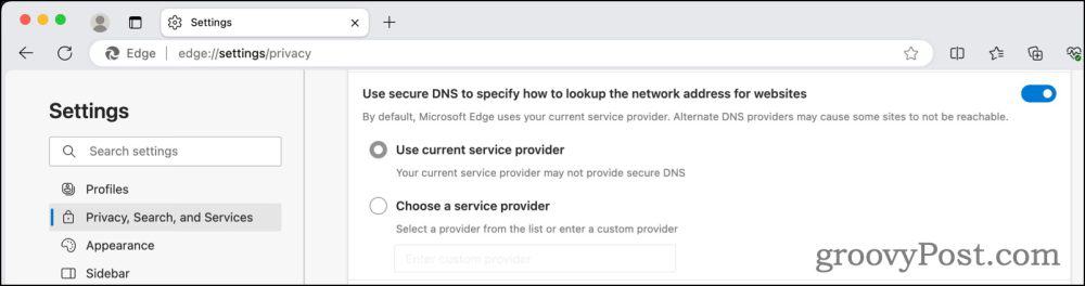 Encrypted DNS Settings in Microsoft Edge