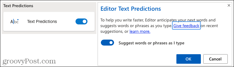 Microsoft Editor Text Predictions