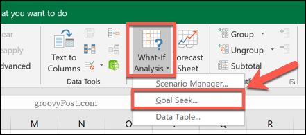 The Excel Goal Seek option button