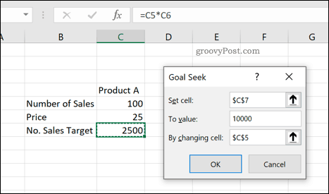 The Excel Goal Seek tool