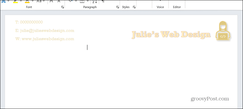 word new document with letterhead