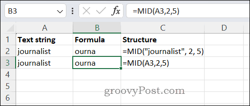 Using the MID function in Excel