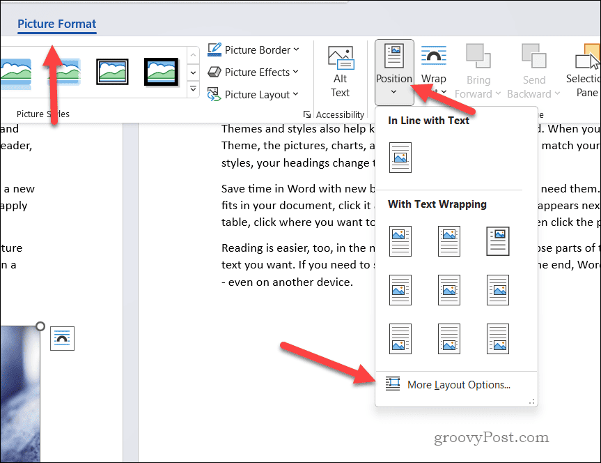 Word picture format options