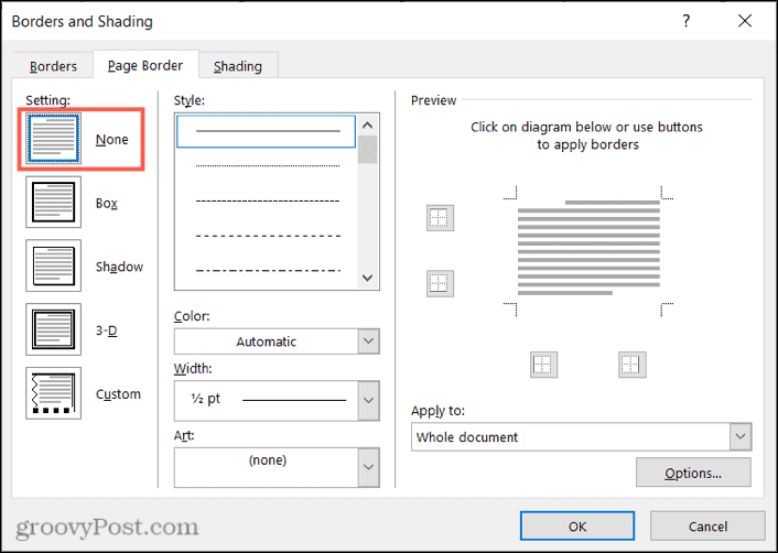 Remove a page border in Word