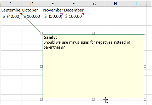 Resize or Move Notes in Excel