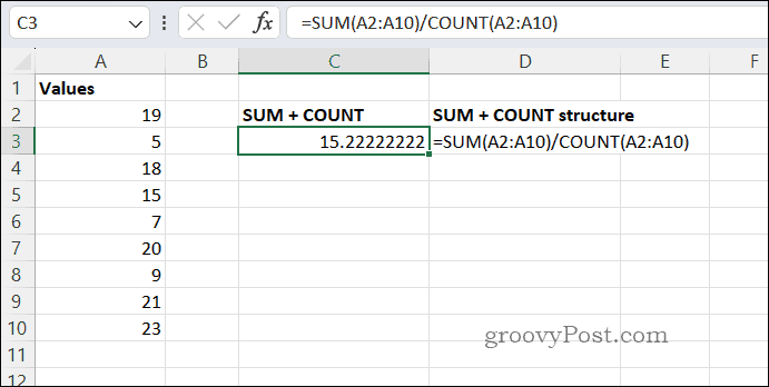 SUM/COUNT average result in Excel