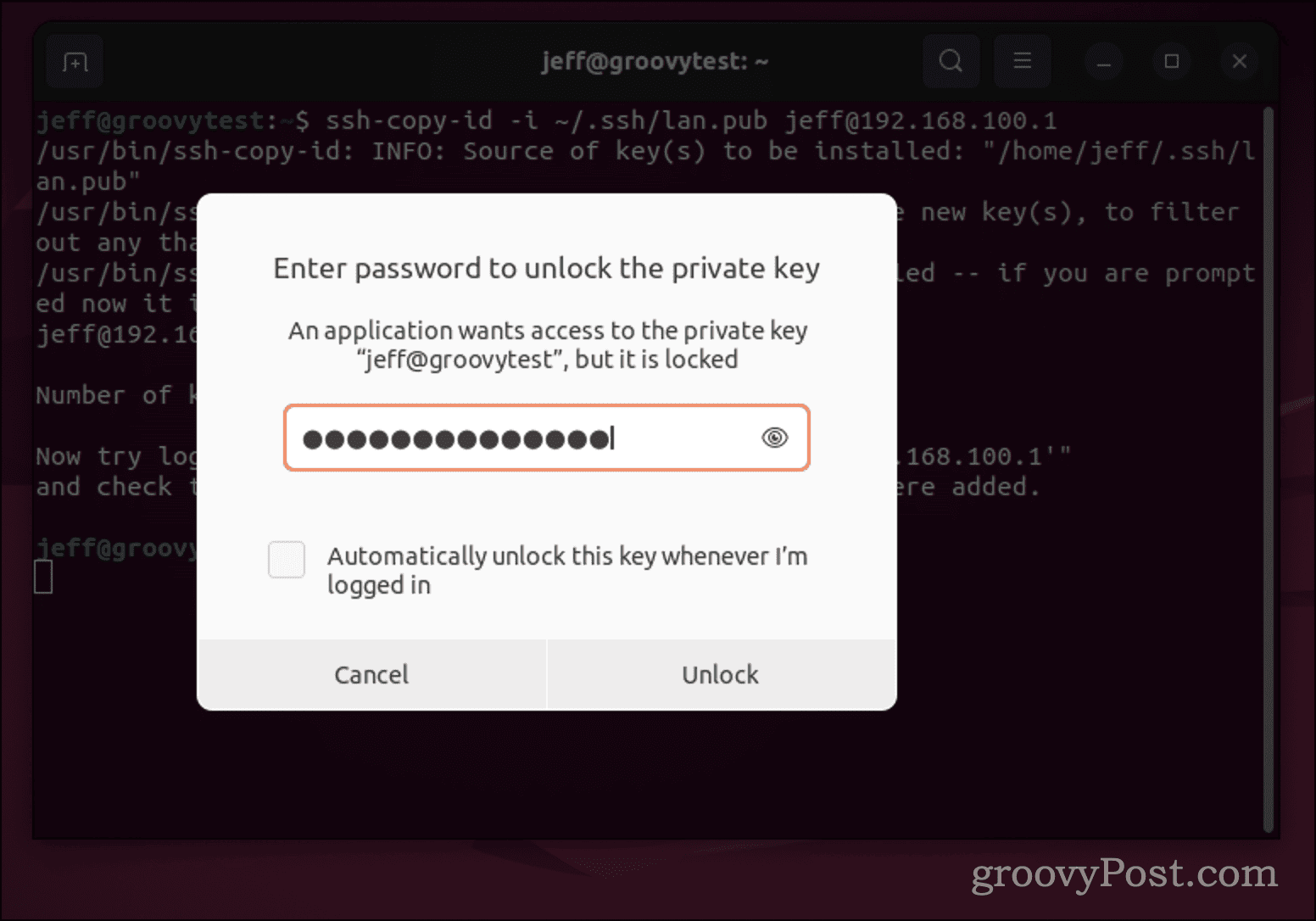 Ubuntu password dialog for SSH key