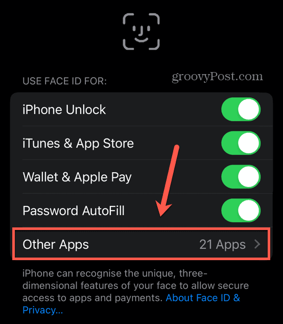 whatsapp face id other apps settings