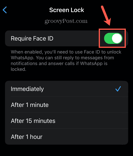 whatsapp require face id on