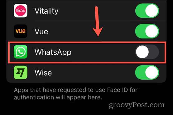 whatsapp face id disabled