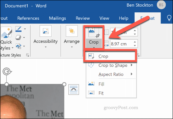 Cropping an image in Word