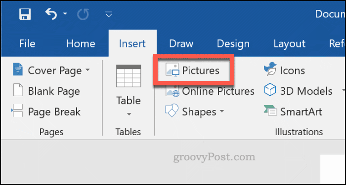 Inserting an image in Word