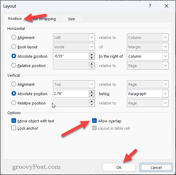 Allow picture overlap in Word