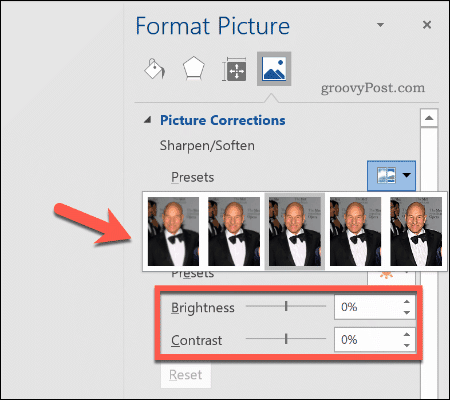 Performing image corrections in Word